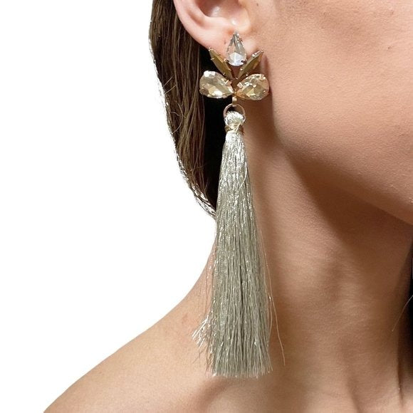 Mia Collection Statement Gold Crystal Tassel Drop Earrings