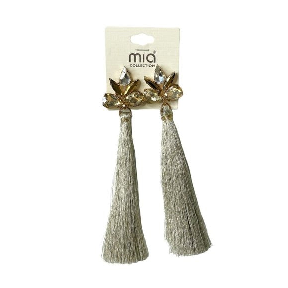 Mia Collection Statement Gold Crystal Tassel Drop Earrings