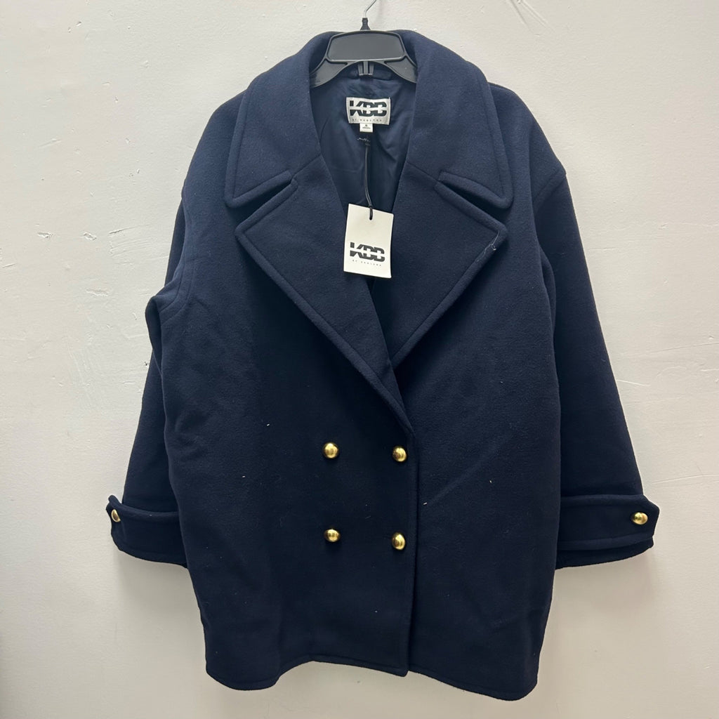 K-173 KBB by Kahlana Gold Button Double-Breasted Peacoat Navy Women's Size Small