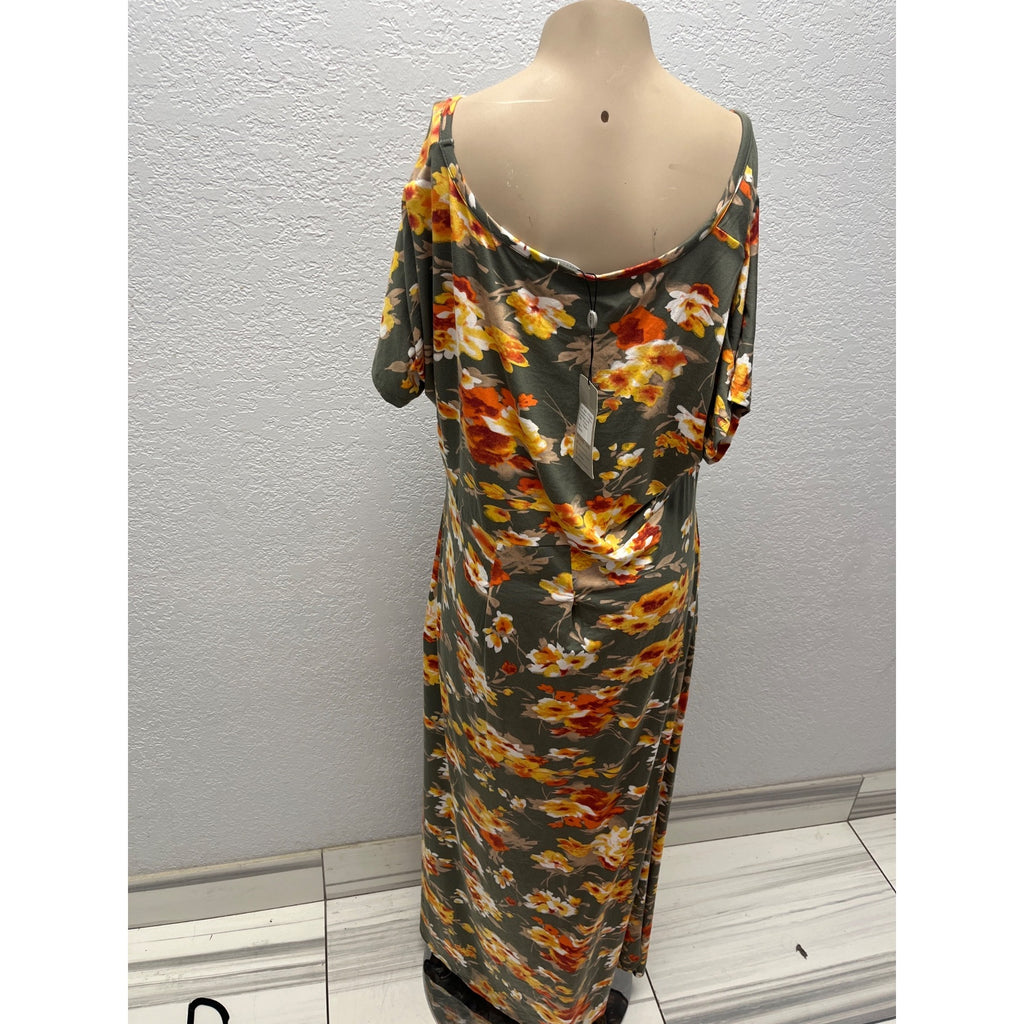 #1106 Smallshow Floral Short Sleeve Nursing Maxi Dress Green Orange Size XL