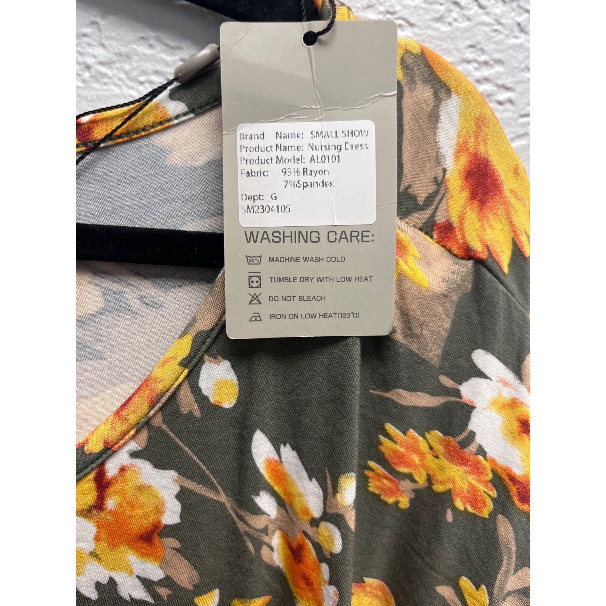 #1106 Smallshow Floral Short Sleeve Nursing Maxi Dress Green Orange Size XL