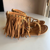 Not Rated "XENIA" Tan Fringed Sandals - Metal Stud Trim Women's Size 7