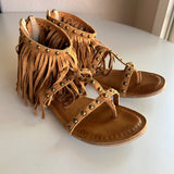 Not Rated "XENIA" Tan Fringed Sandals - Metal Stud Trim Women's Size 7