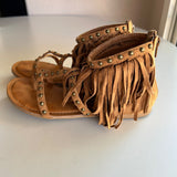 Not Rated "XENIA" Tan Fringed Sandals - Metal Stud Trim Women's Size 7