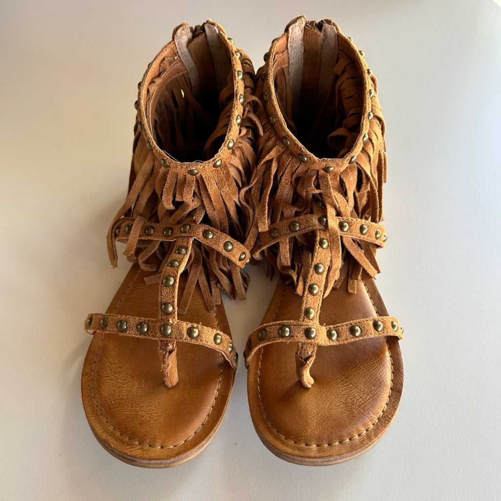 Not Rated "XENIA" Tan Fringed Sandals - Metal Stud Trim Women's Size 7