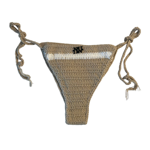 Beige and White Striped Crochet Bikini Bottom by Nikita Naomi