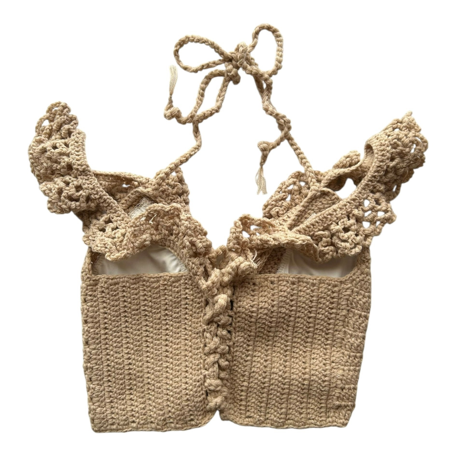 Beige Ocean Crest Crochet Bralette Top by Nikita Naomi