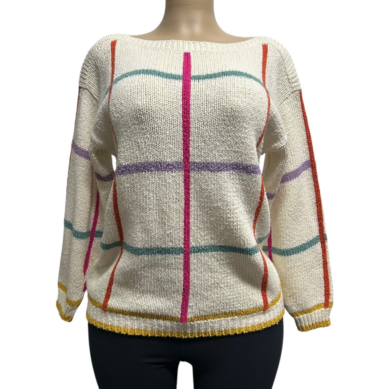 TG-11 Vintage Liz Claiborne Petite Multicolor Windowpane Knit Sweater