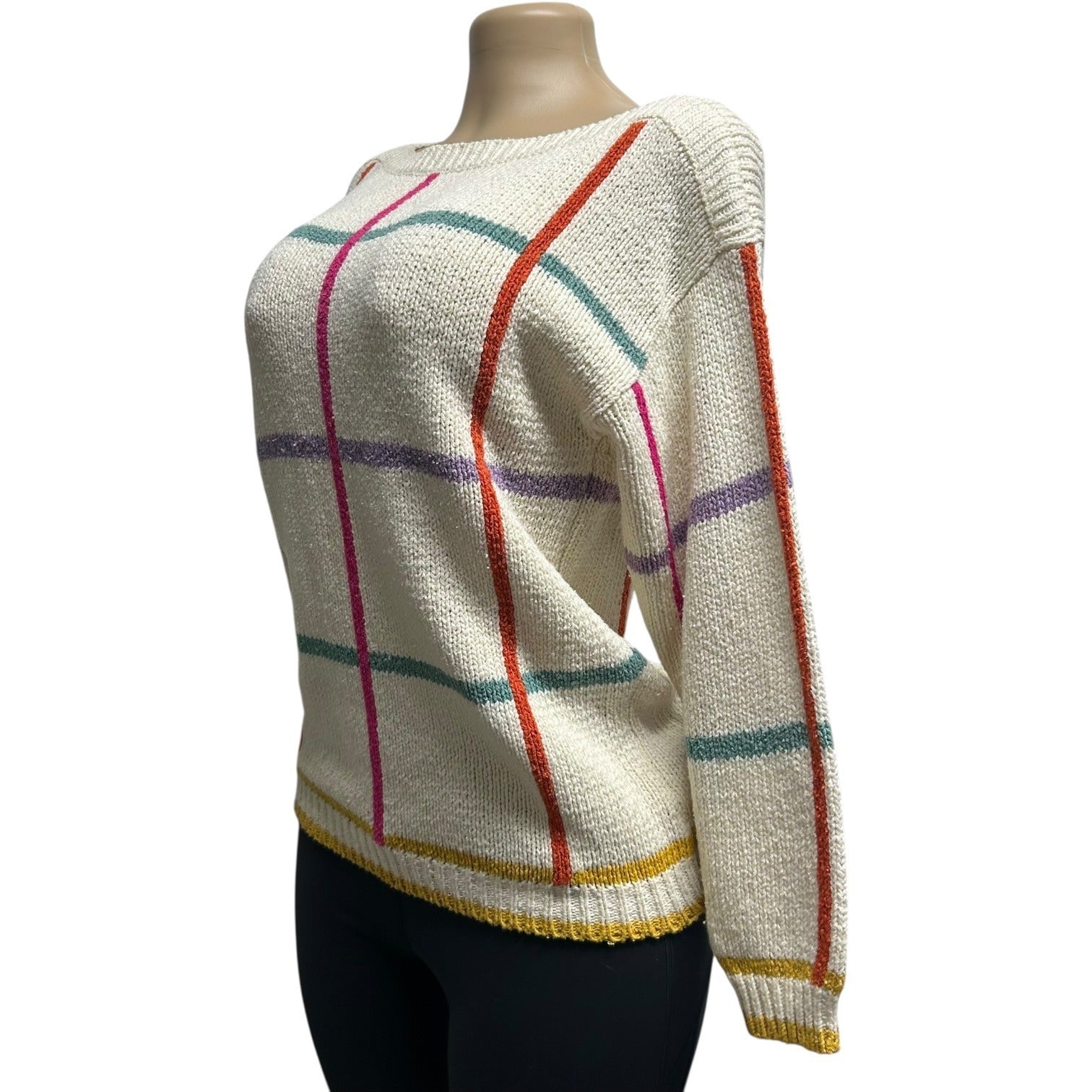 TG-11 Vintage Liz Claiborne Petite Multicolor Windowpane Knit Sweater