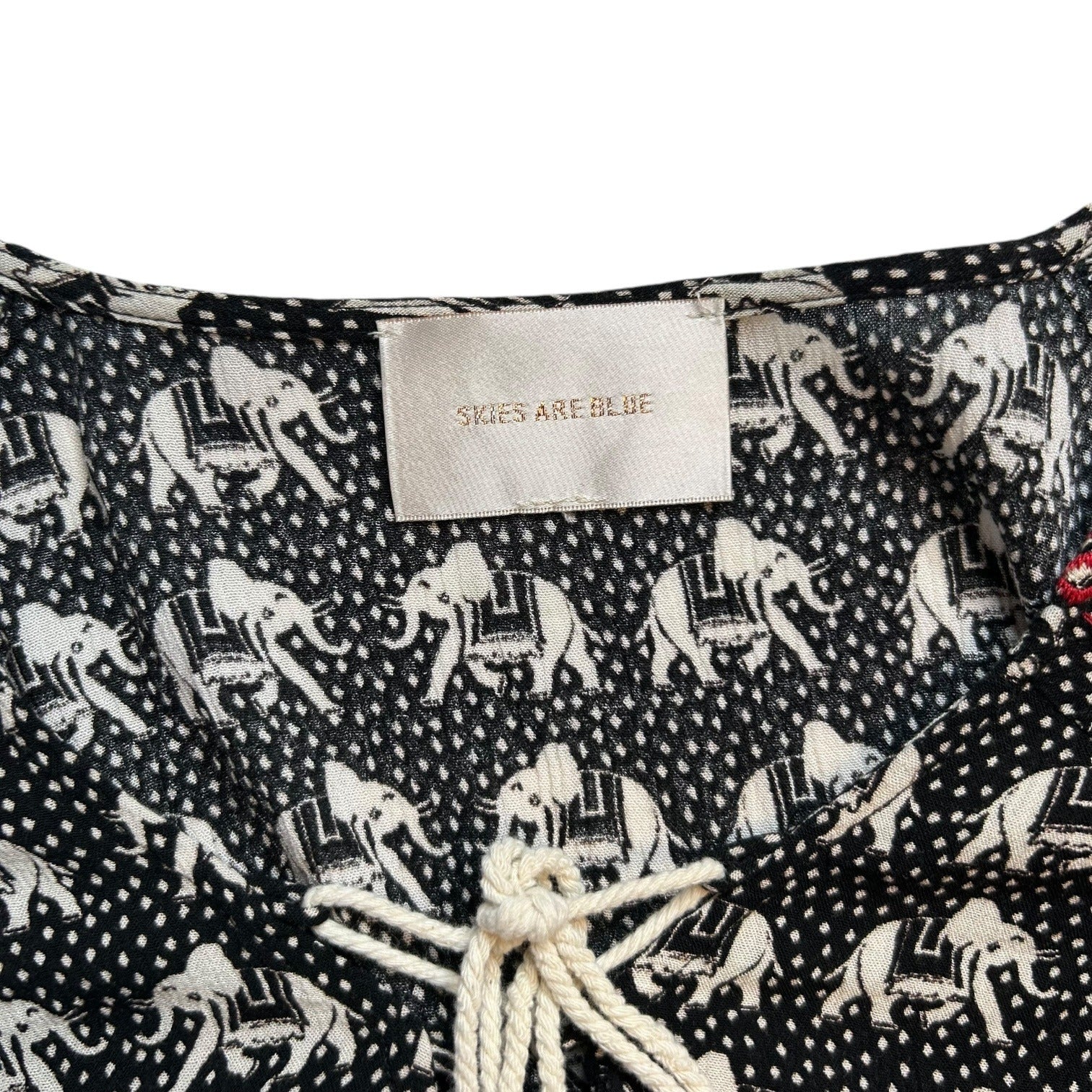 Skies Are Blue Womens Elephant Print Long Sleeve Top With Tassel Tie