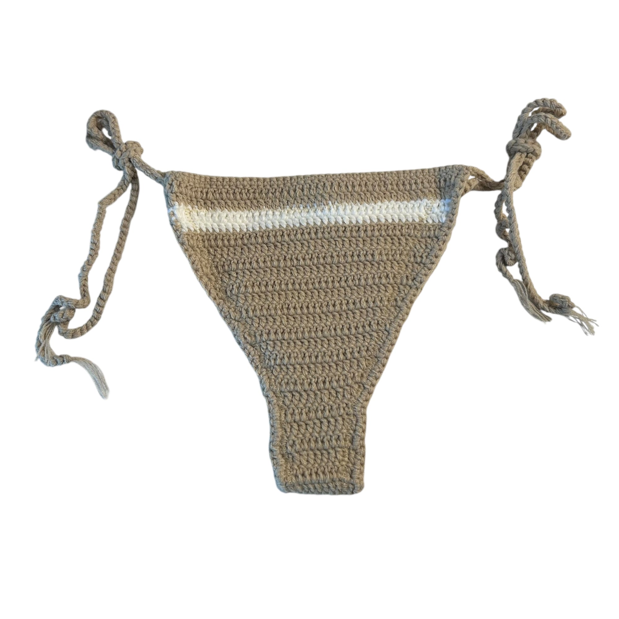 Beige and White Striped Crochet Bikini Bottom by Nikita Naomi