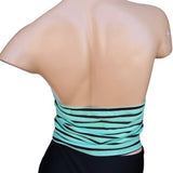 Top Chic Striped Blue, Green and Black Strapless Crop Top Women's Large