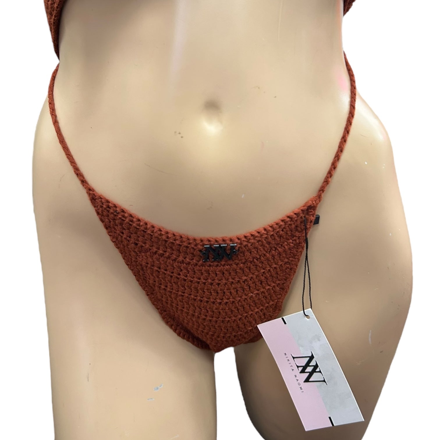 Brown High Waist Triangle Crochet Bikini Bottom by Nikita Naomi