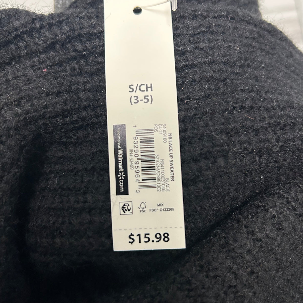 No Boundaries Small Lace Up Sweater, Black
