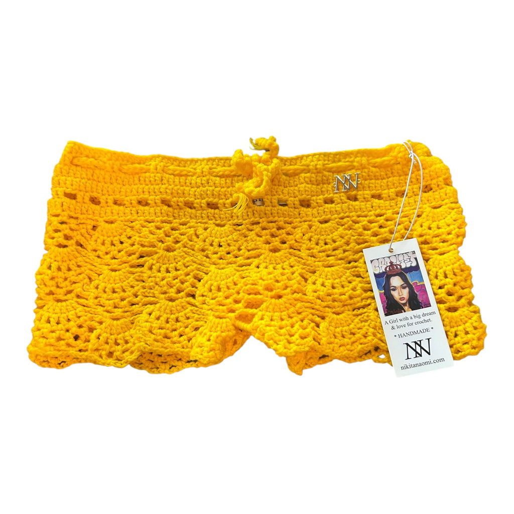 Yellow Pineapple Crochet Shorts by Nikita Naomi