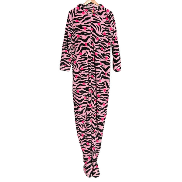 Jenni by Jennifer Moore Women's Medium Footed Onesie Sleepwear Pink Zebra Print