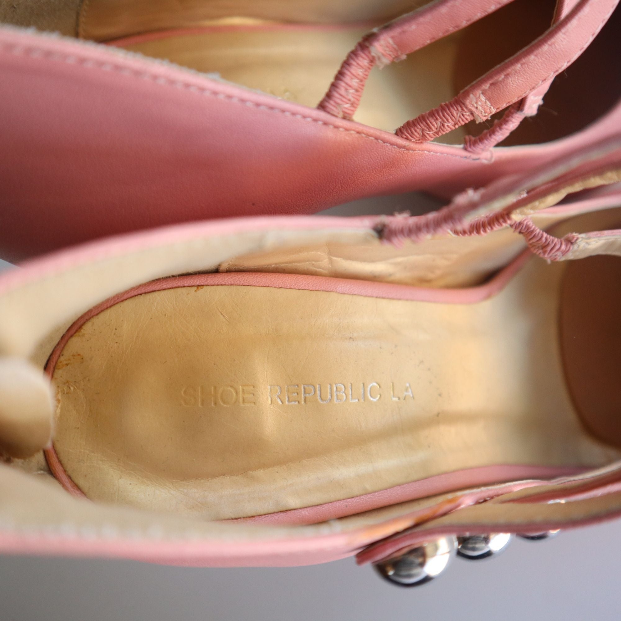 Pink High Heel Platform Pumps With Straps & Silver Button Detailing Size 7