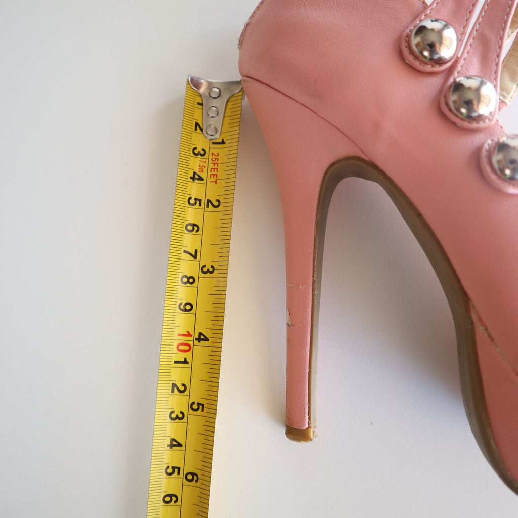 Pink High Heel Platform Pumps With Straps & Silver Button Detailing Size 7