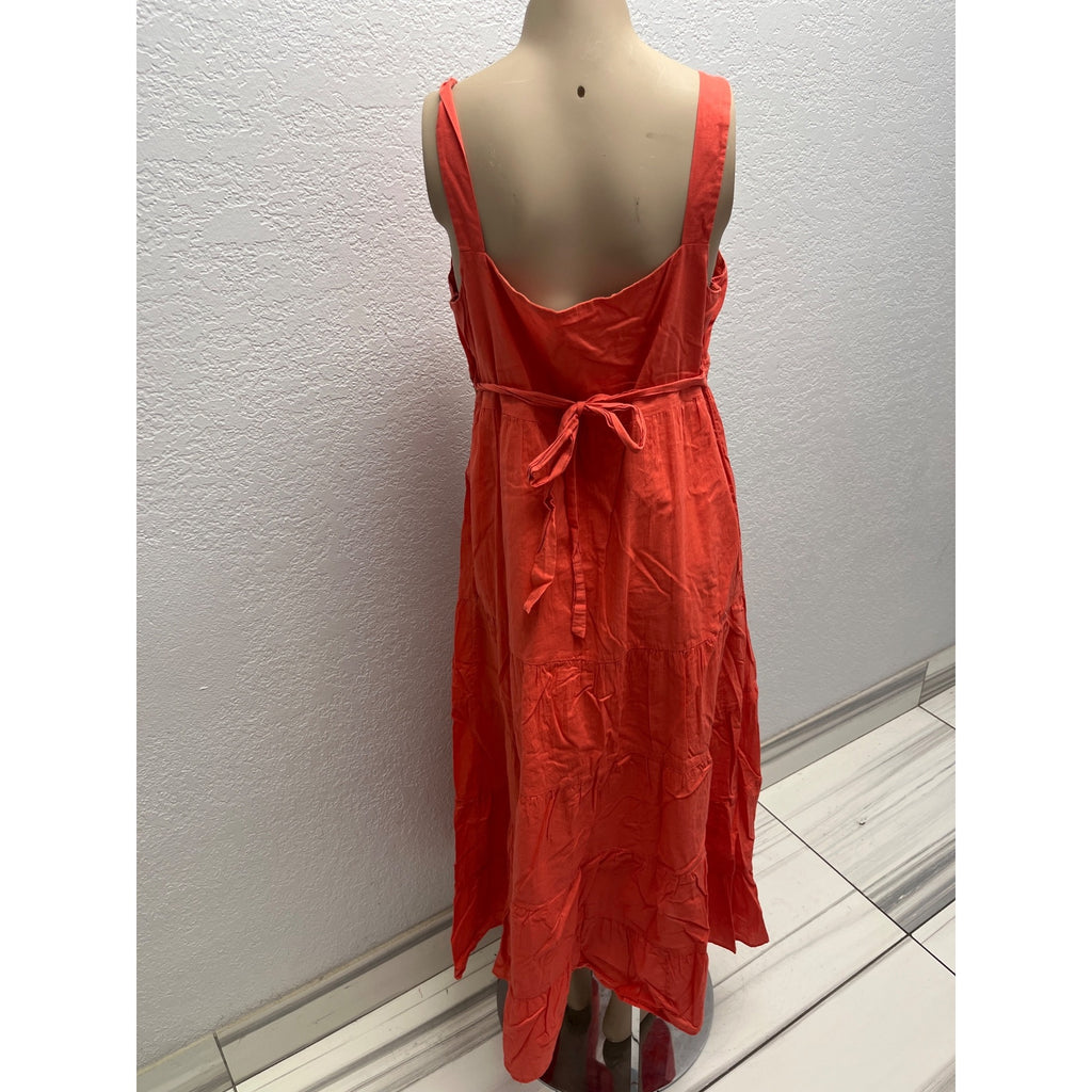 #1117 Motherhood Maternity Size M Coral Orange Embroidered Wrap Maxi Dress