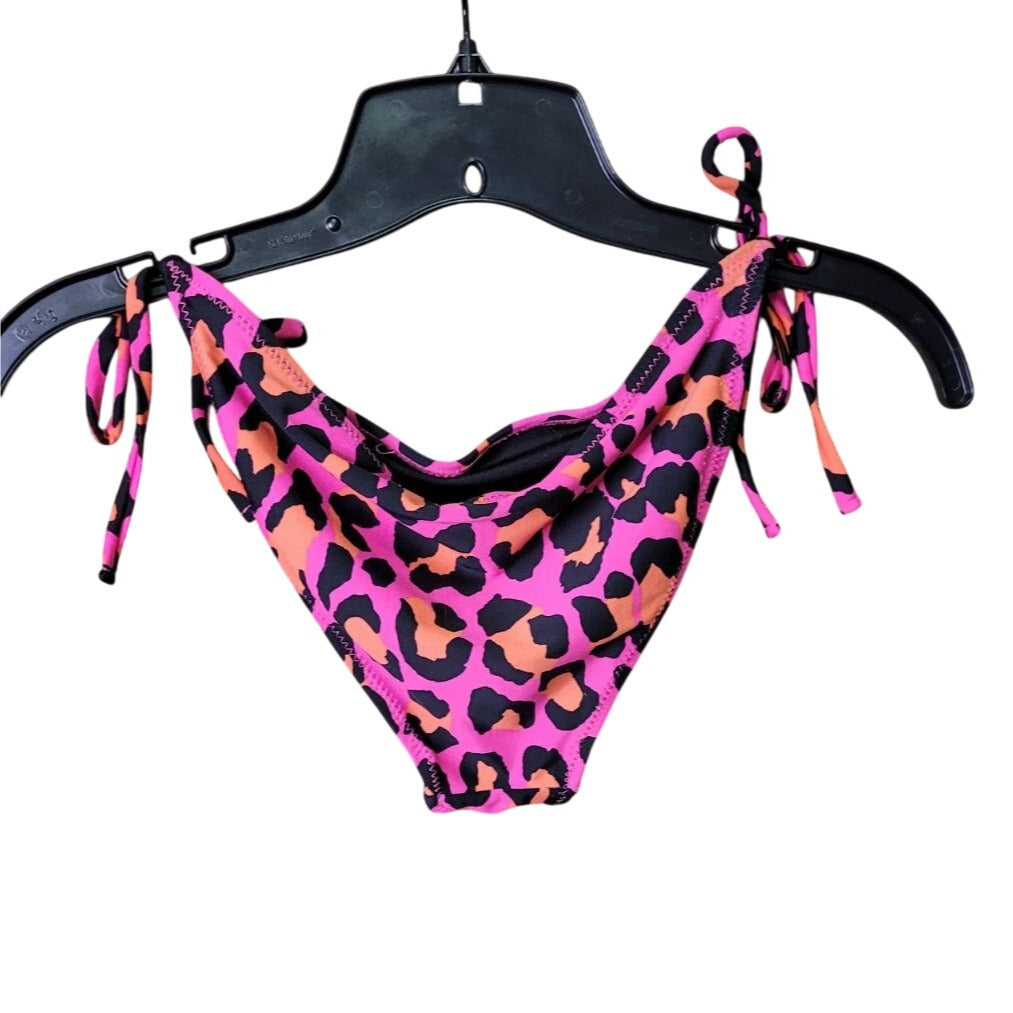 CG-5 Forever 21 Pink Leopard Print Bikini Bottoms With Adjustable Ties Swim Size S