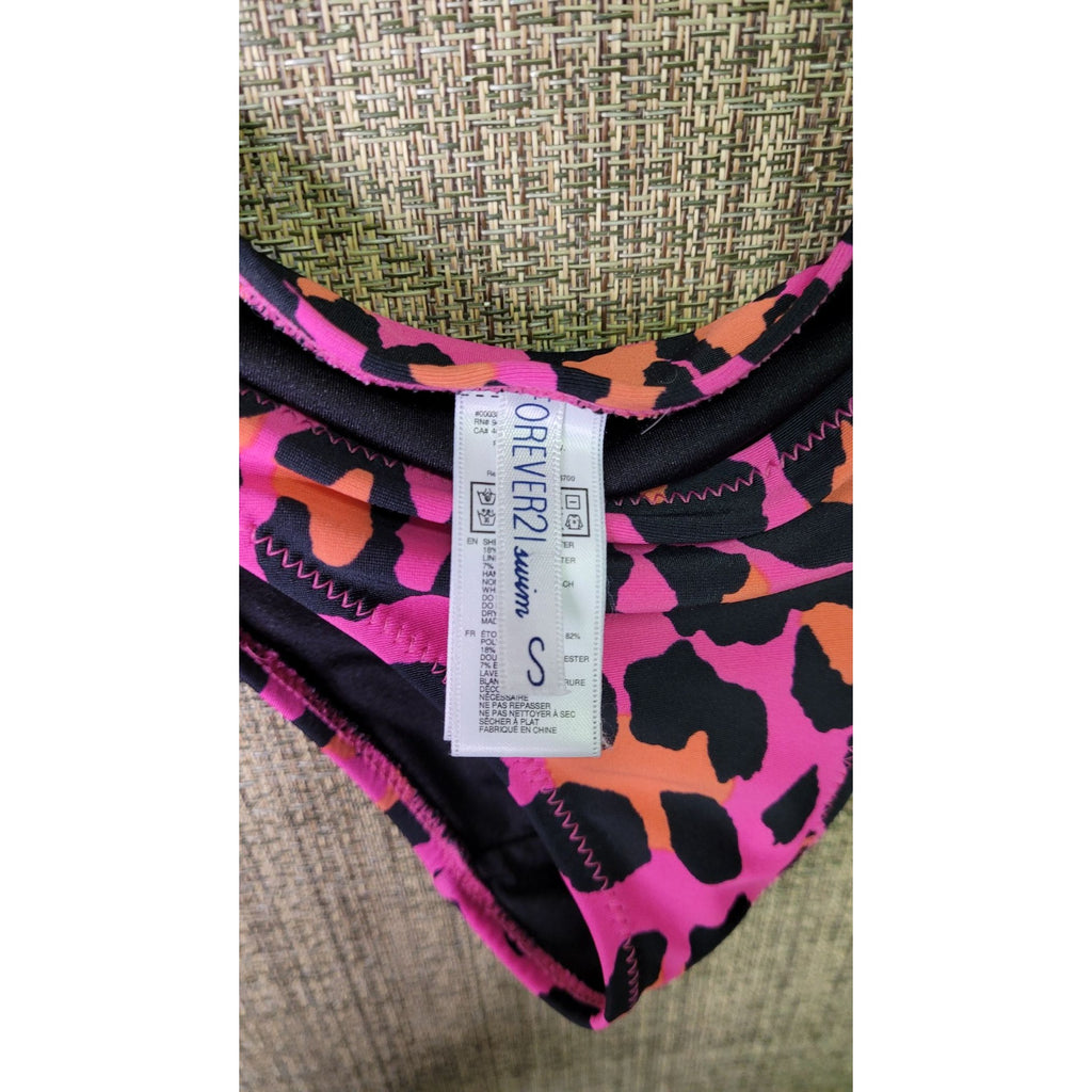 CG-5 Forever 21 Pink Leopard Print Bikini Bottoms With Adjustable Ties Swim Size S