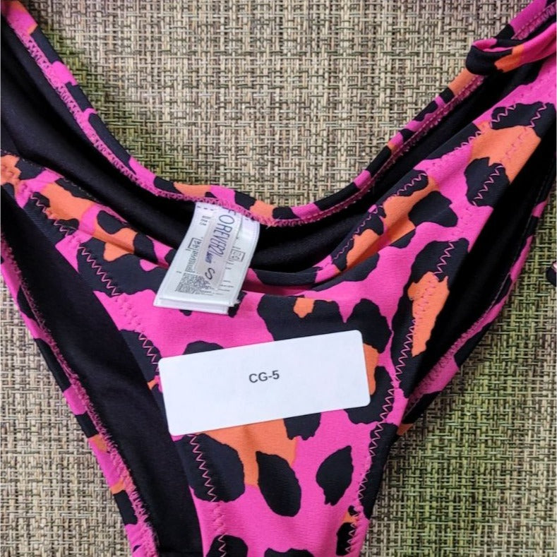 CG-5 Forever 21 Pink Leopard Print Bikini Bottoms With Adjustable Ties Swim Size S