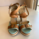 Bamboo Brown & Blue Wedge Sandals Women's Shoe Size 36