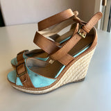 Bamboo Brown & Blue Wedge Sandals Women's Shoe Size 36