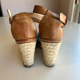 Bamboo Brown & Blue Wedge Sandals Women's Shoe Size 36