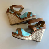 Bamboo Brown & Blue Wedge Sandals Women's Shoe Size 36