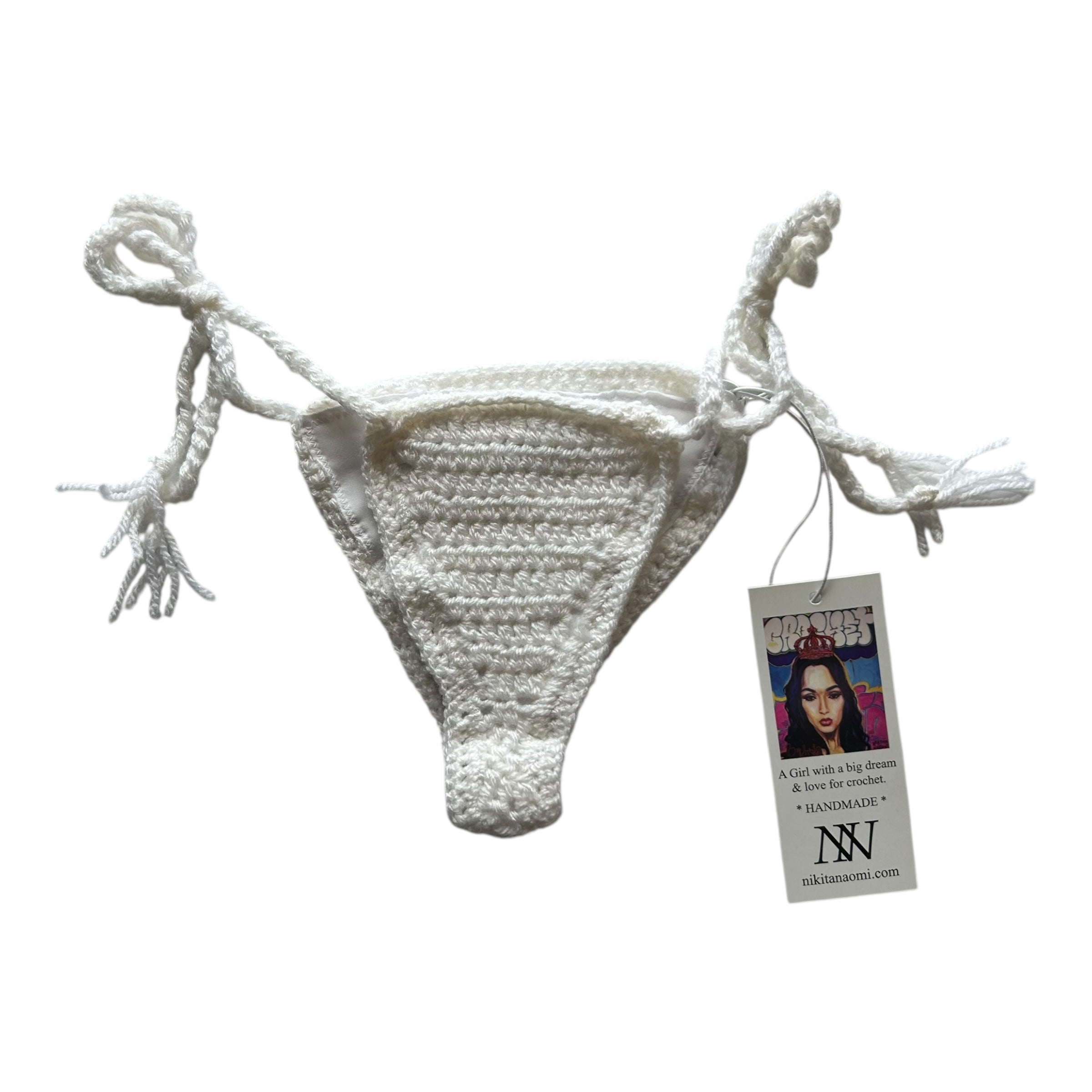 White Thong Crochet Bikini Bottom by Nikita Naomi