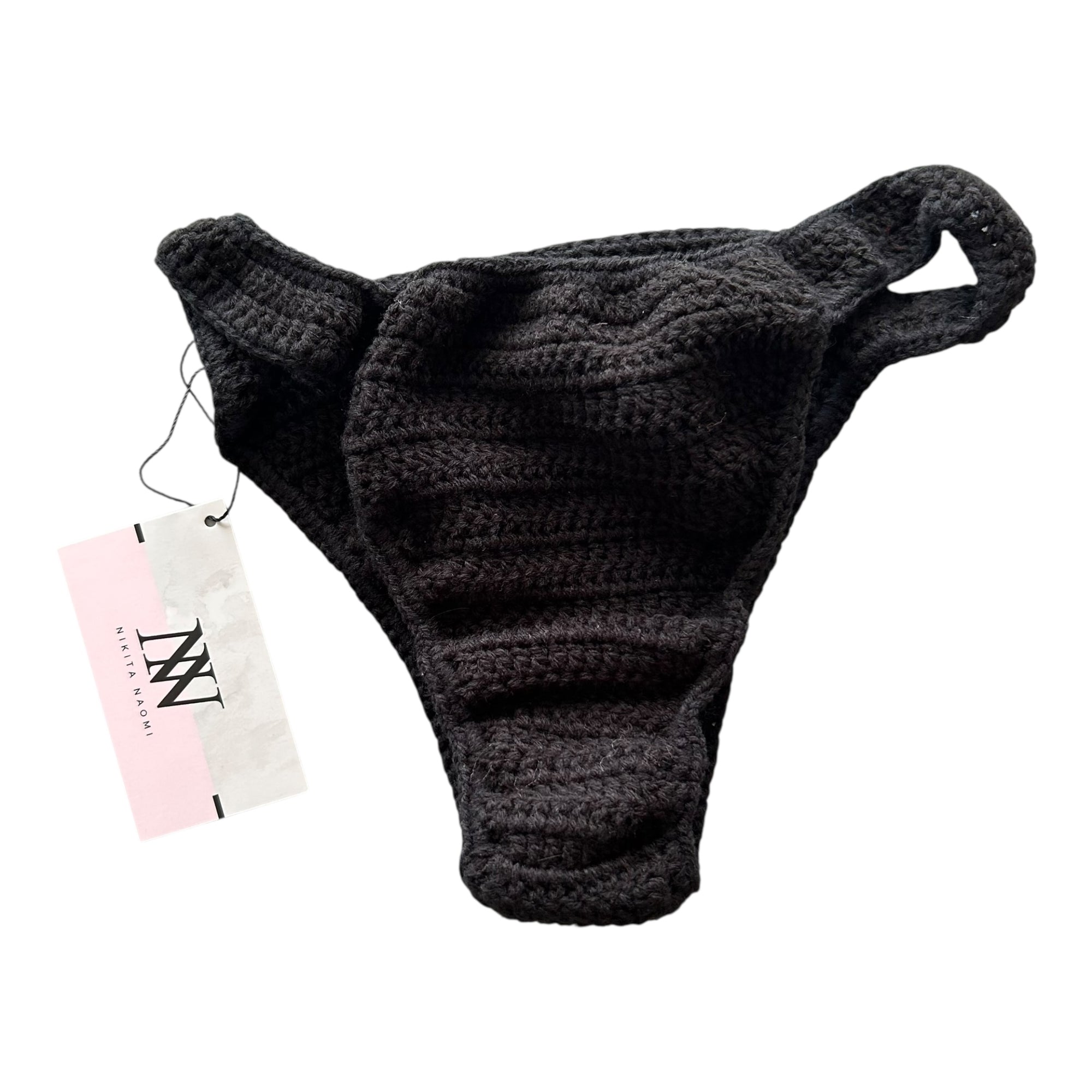 Black Hipster Pull Up Crochet Bikini Bottom by Nikita Naomi