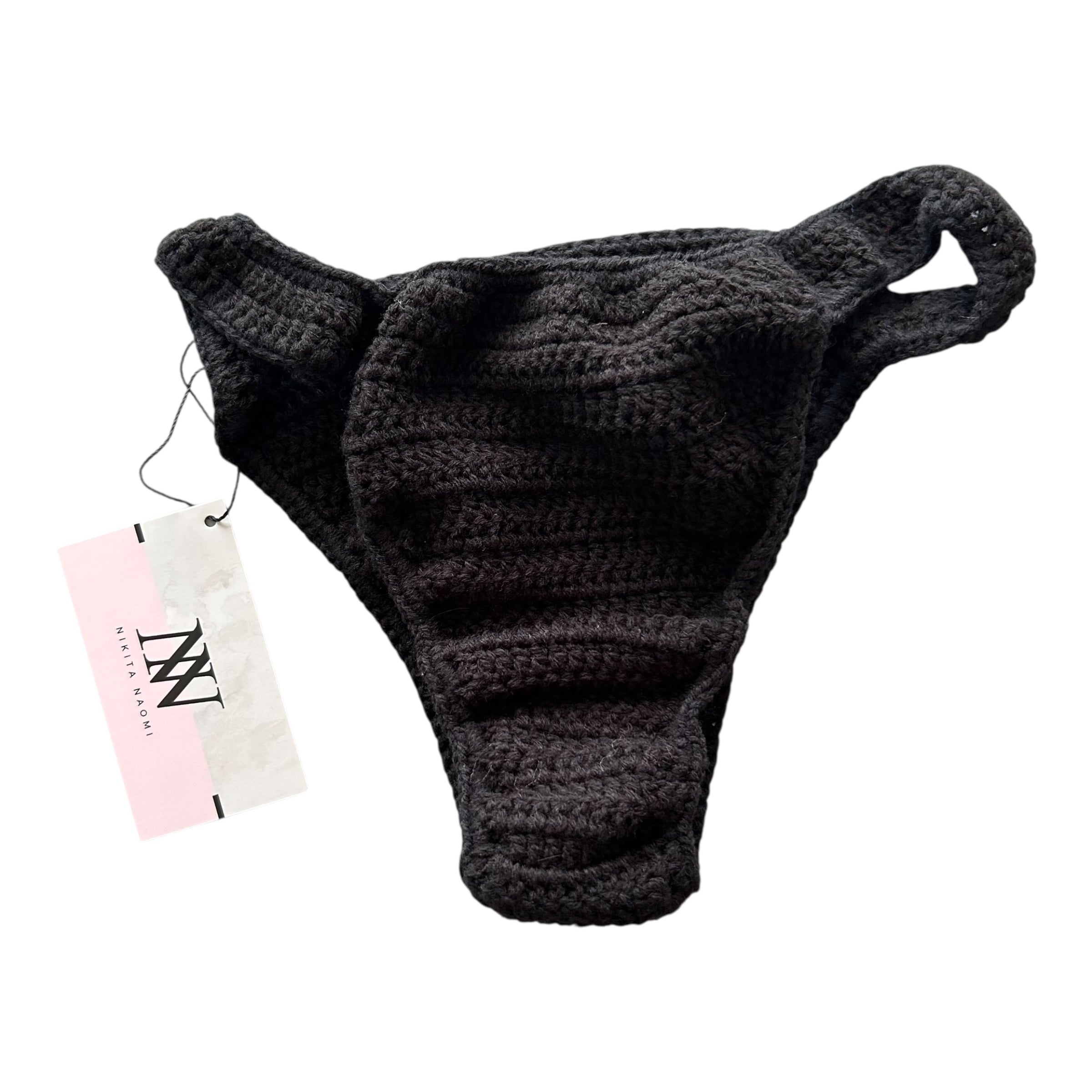 Black Hipster Pull Up Crochet Bikini Bottom by Nikita Naomi