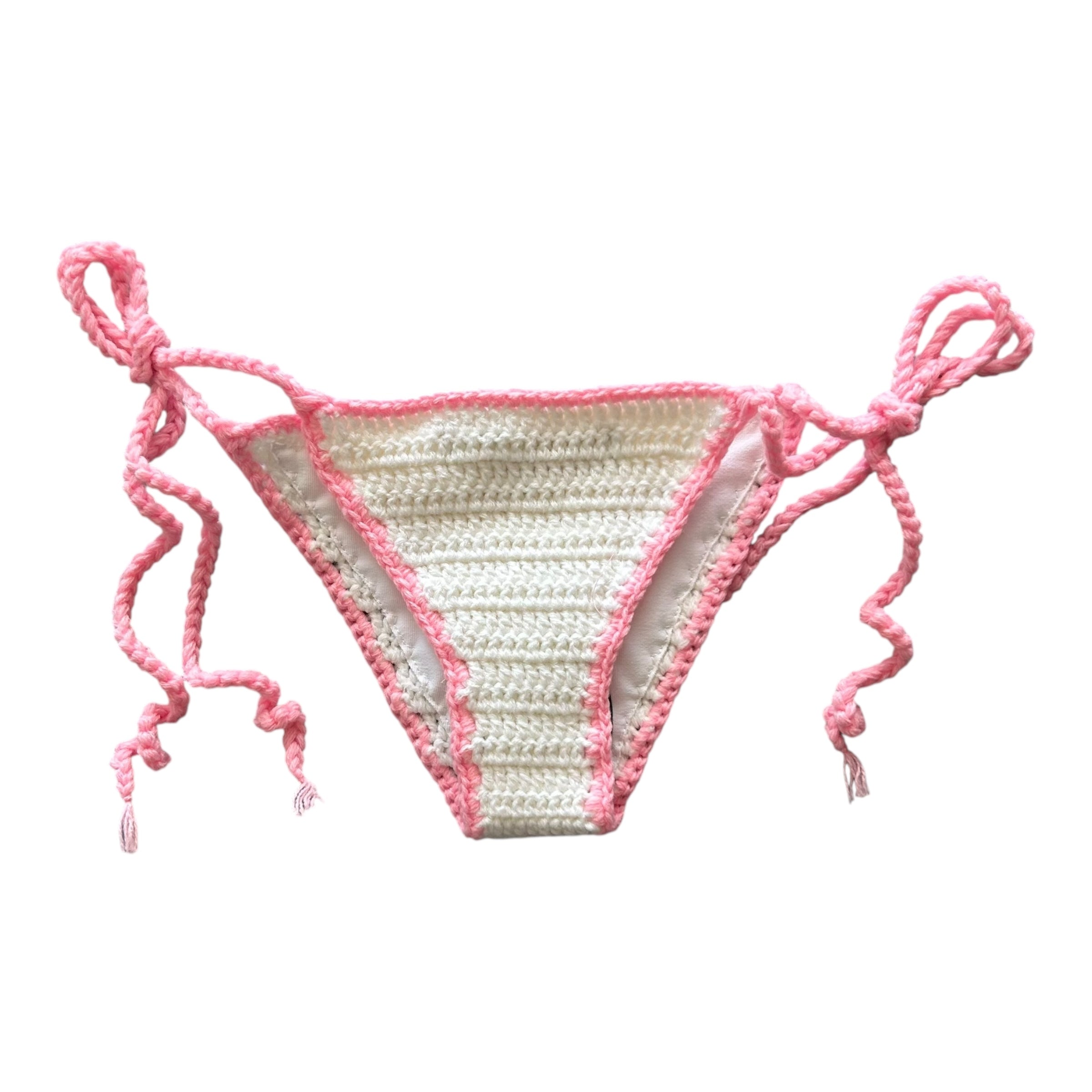 White with Pink Border Mini Crochet Bikini Bottom by Nikita Naomi