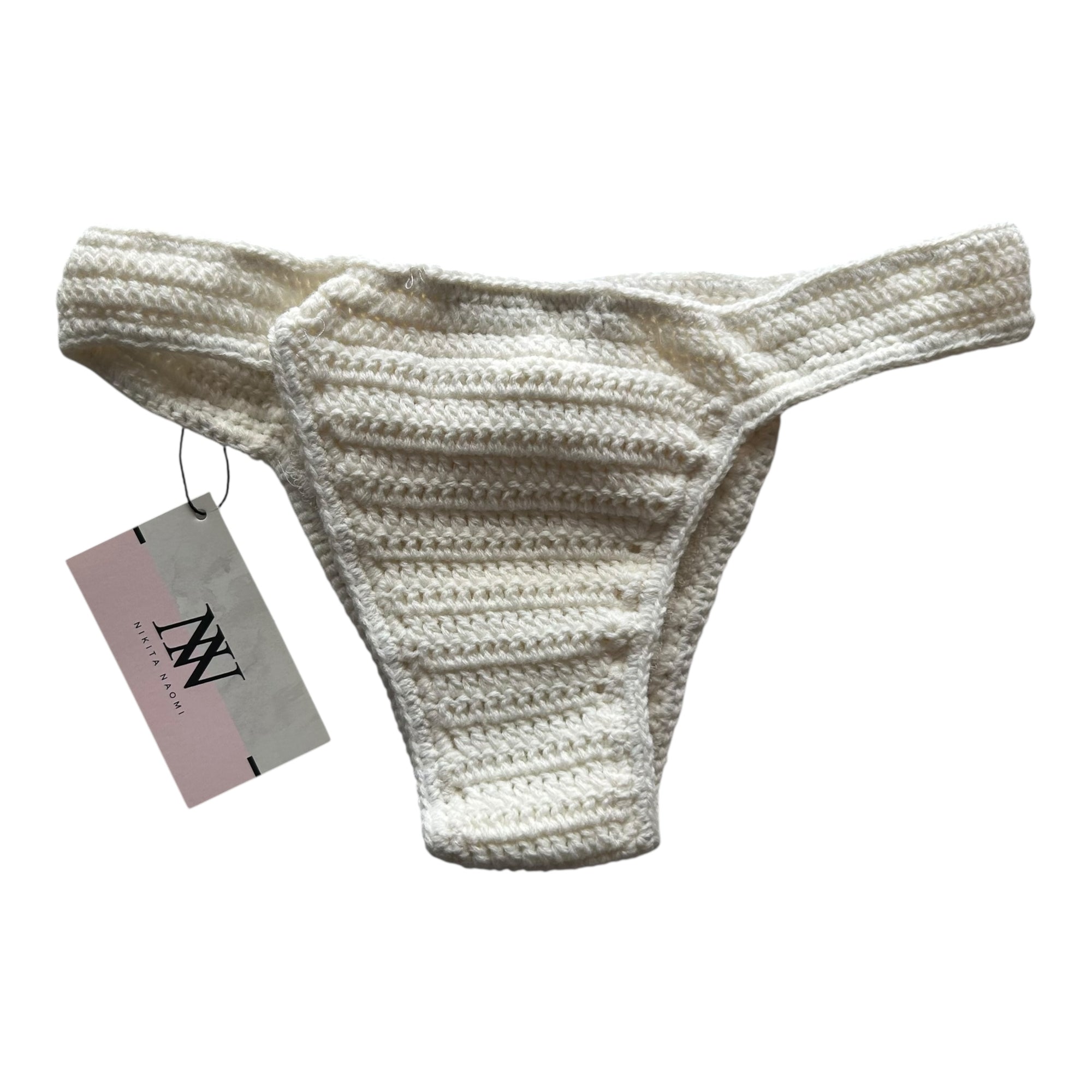 White Hipster Pull Up Crochet Bikini Bottom by Nikita Naomi
