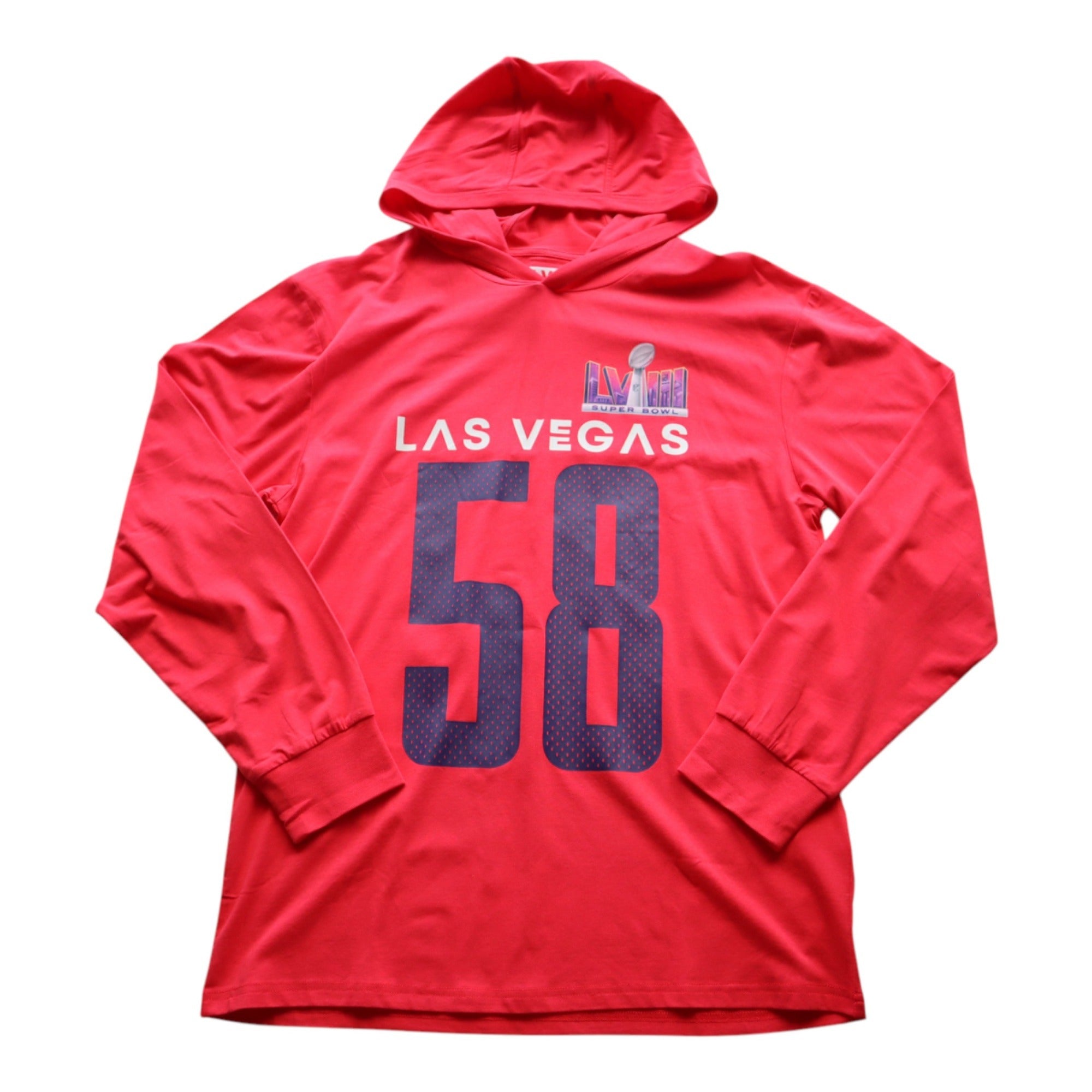Super Bowl LVIII Las Vegas Hoodie Red Long Sleeve Pullover Large