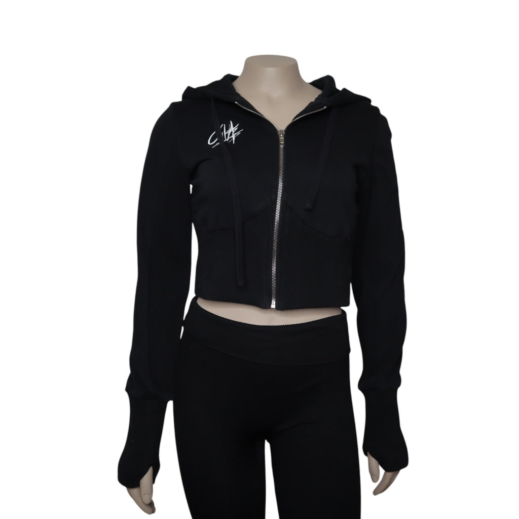 I Am Gia Black Cropped Hooded Sweater Women's Size Small