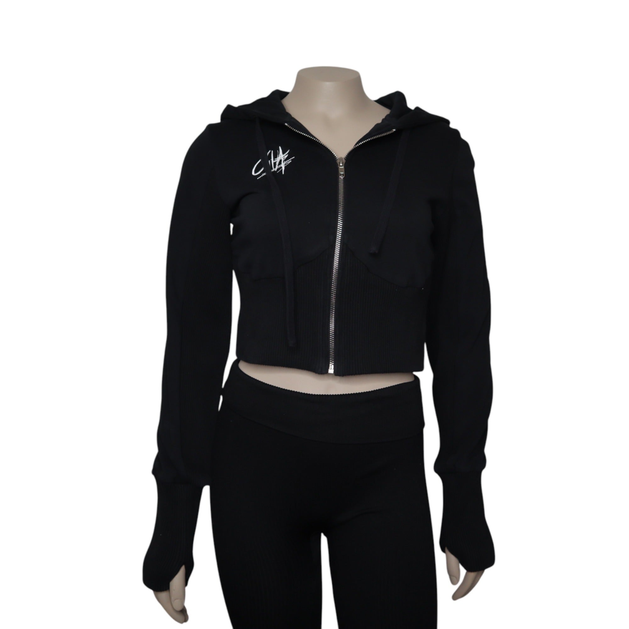 I Am Gia Black Cropped Hooded Sweater Women's Size Small