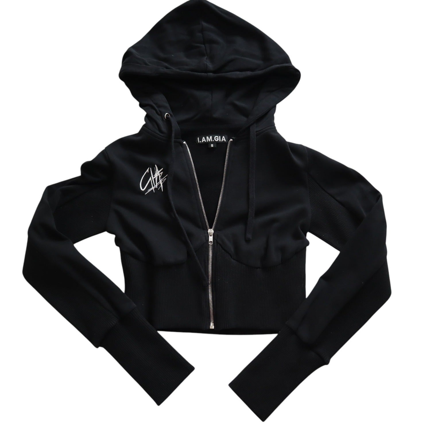 I Am Gia Black Cropped Hooded Sweater Women's Size Small
