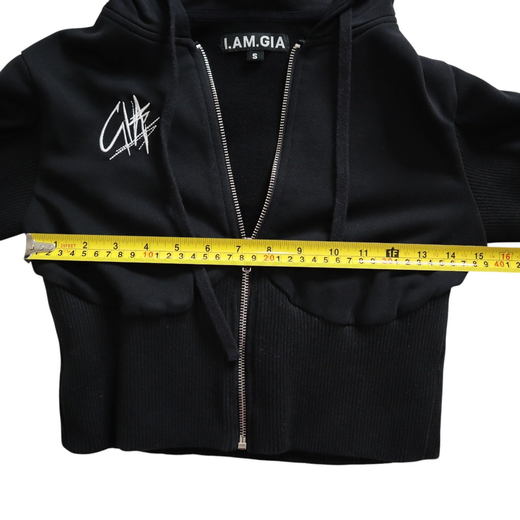 I Am Gia Black Cropped Hooded Sweater Women's Size Small