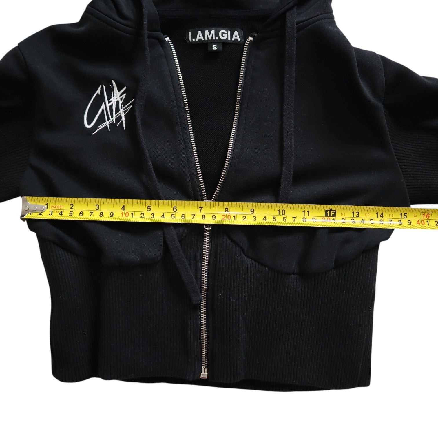 I Am Gia Black Cropped Hooded Sweater Women's Size Small