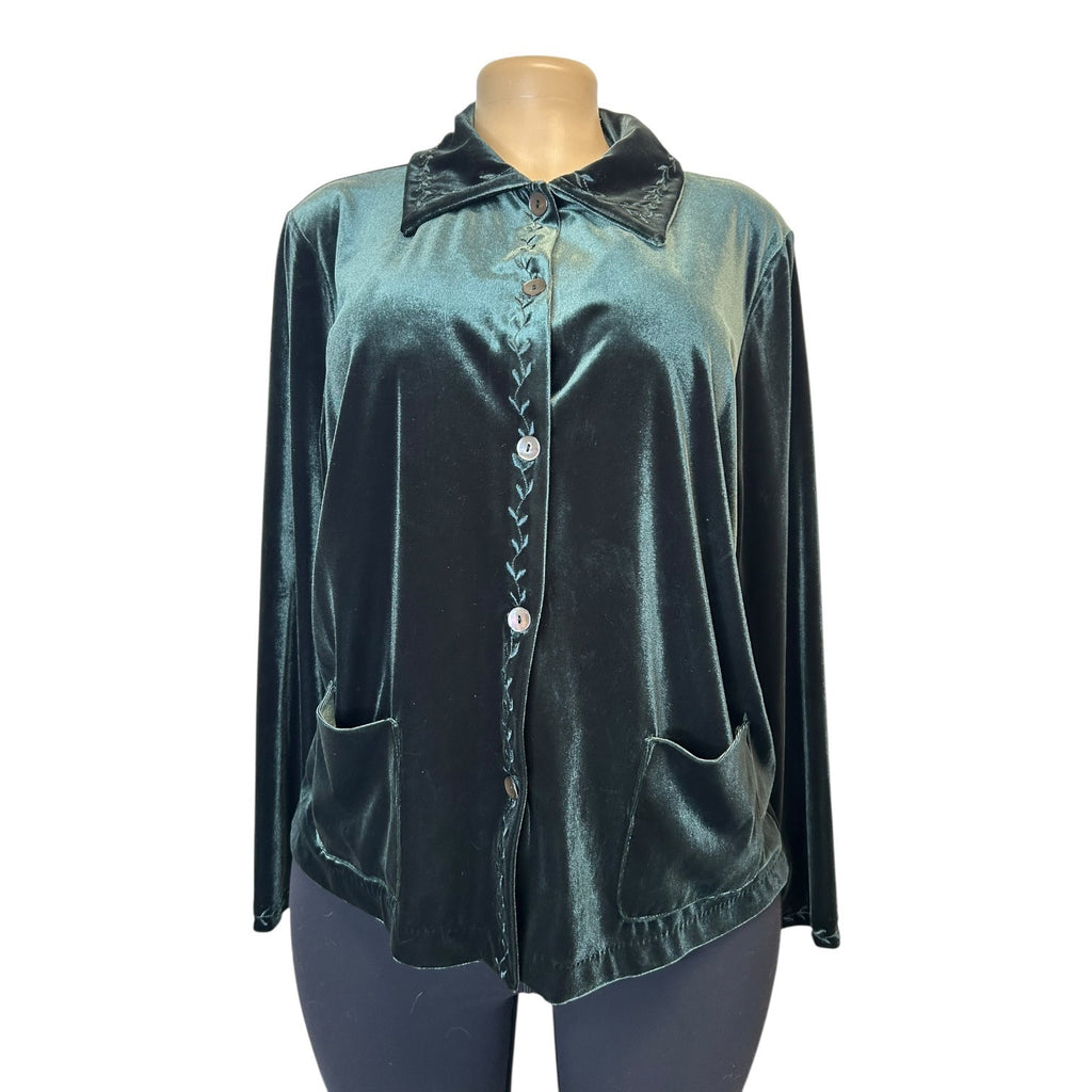 TG-31 Jones New York Women's Emerald Green Velvet Button Up Top Size M