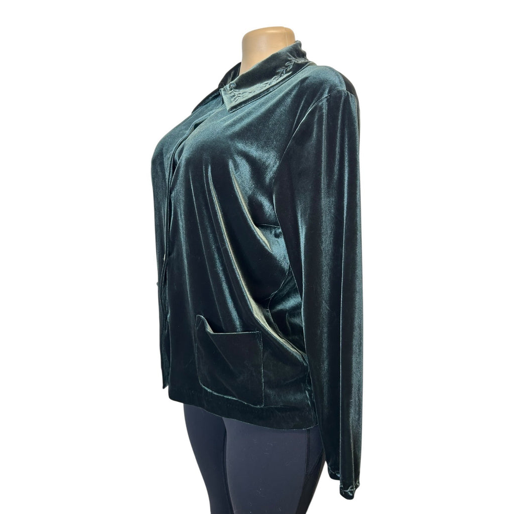 TG-31 Jones New York Women's Emerald Green Velvet Button Up Top Size M