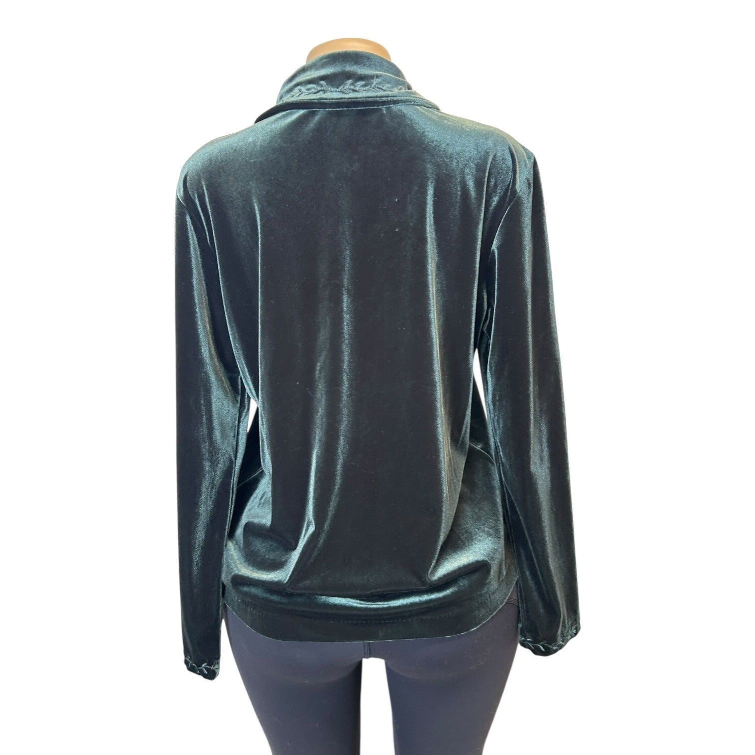 TG-31 Jones New York Women's Emerald Green Velvet Button Up Top Size M