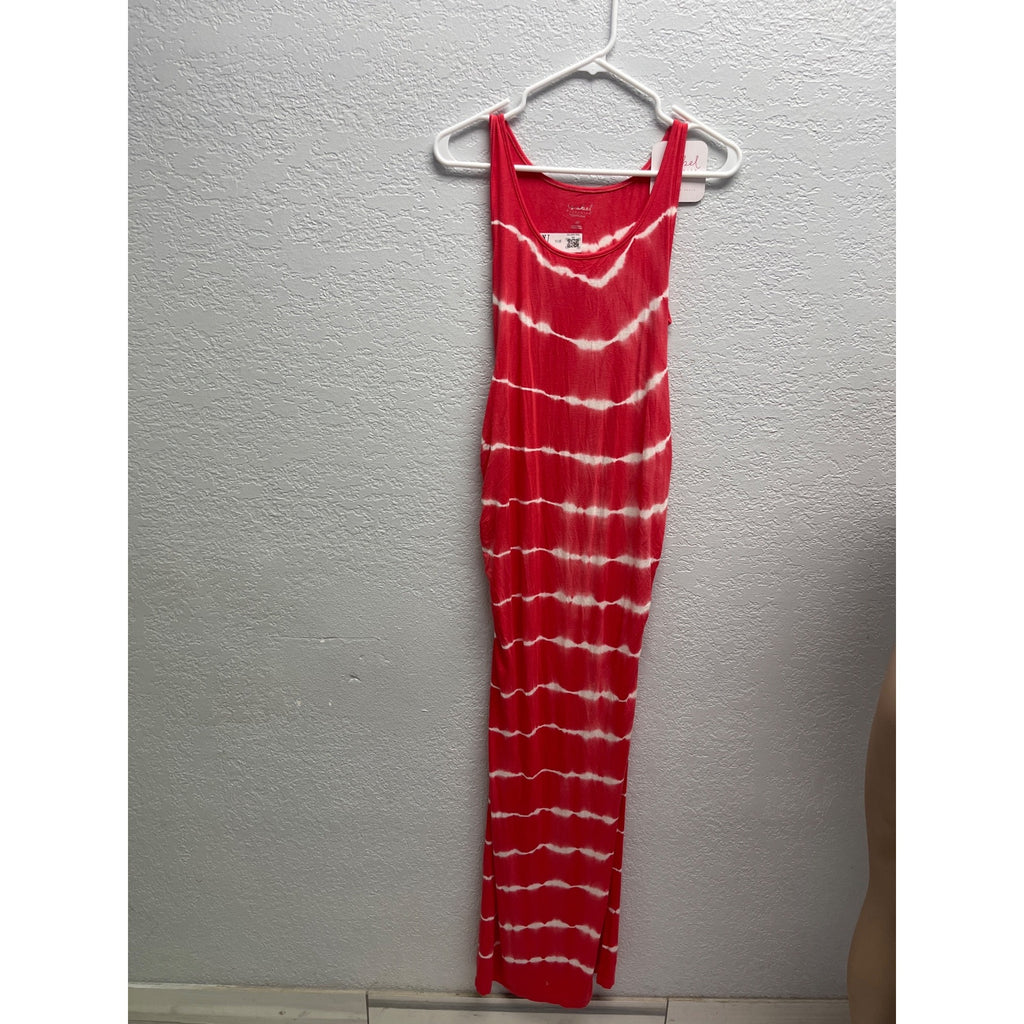 #1108 Isabel Maternity Size XS Red & White Tie-Dye Maxi Tank Dress