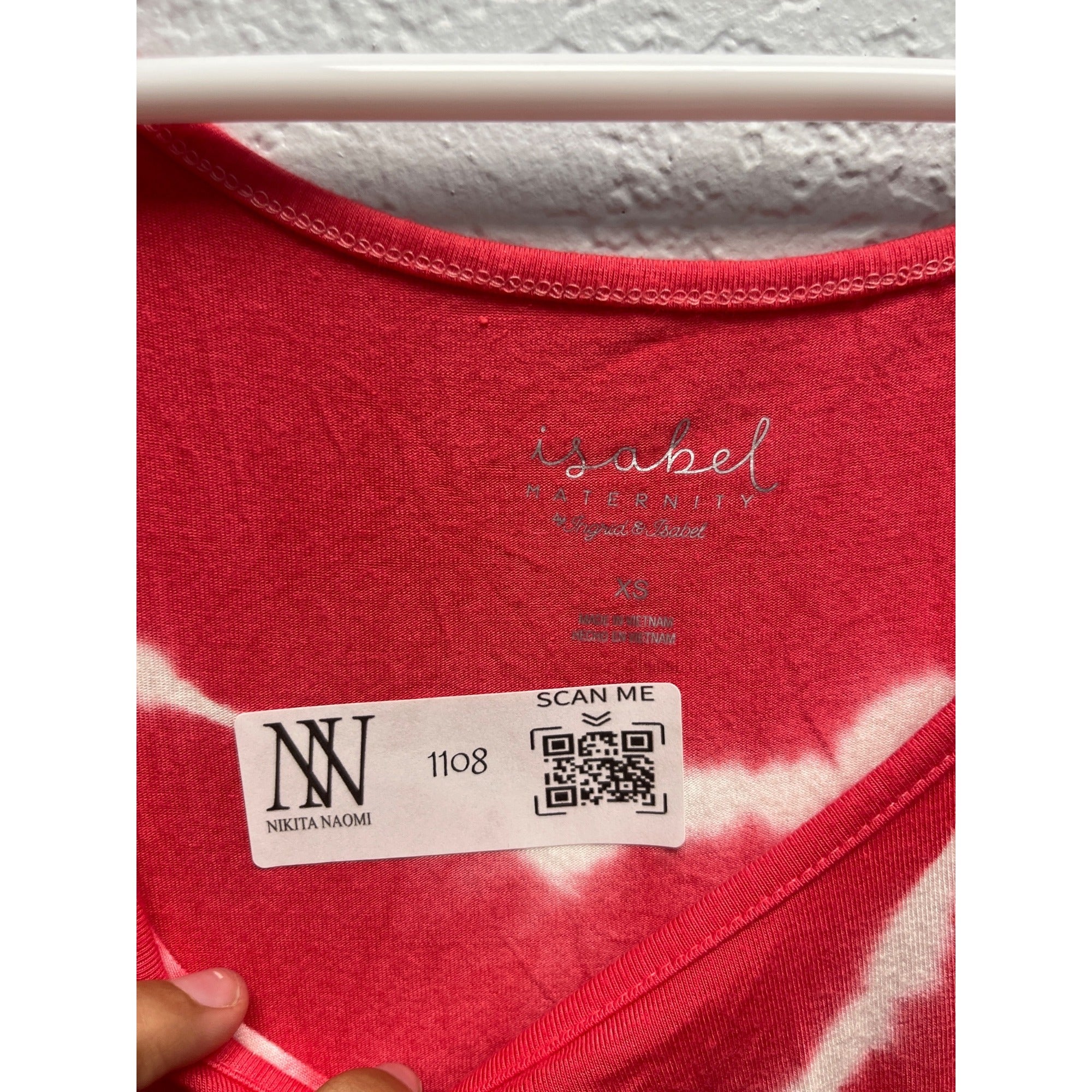 #1108 Isabel Maternity Size XS Red & White Tie-Dye Maxi Tank Dress