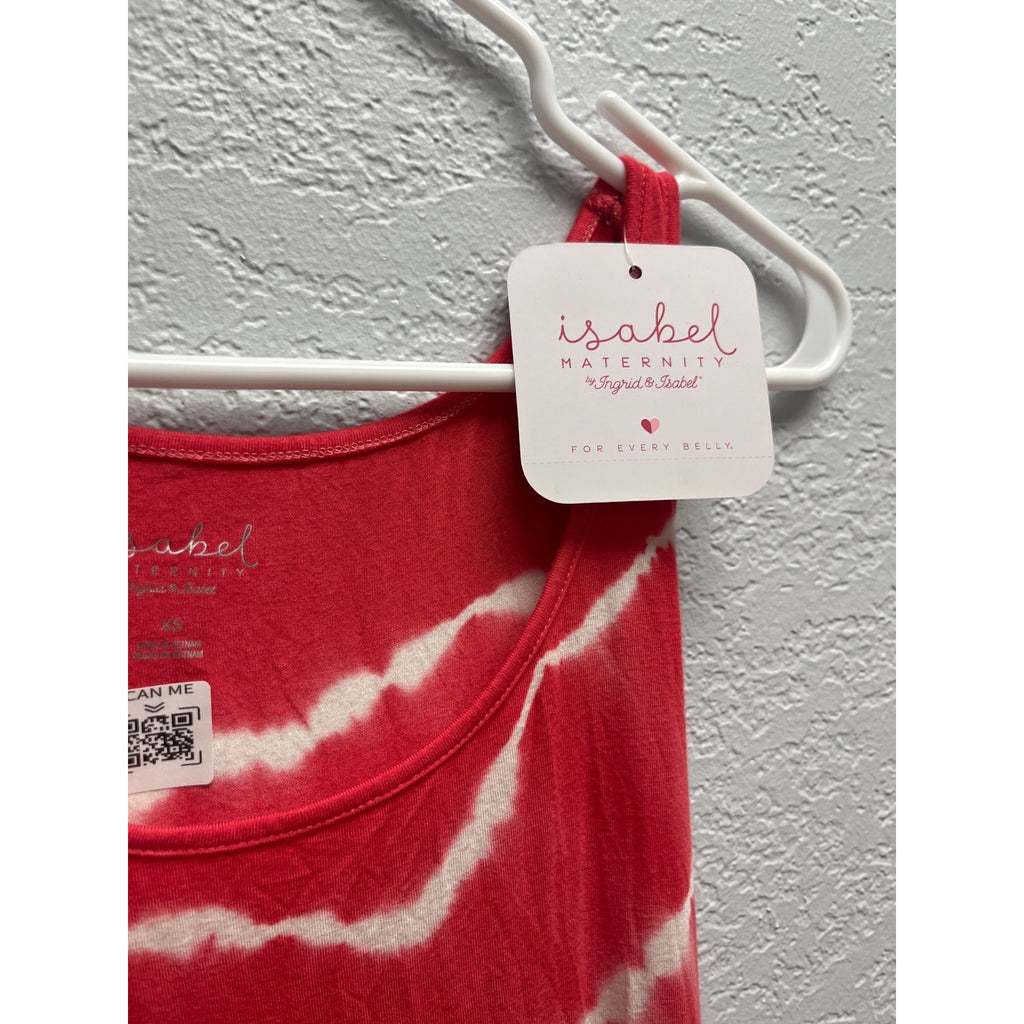 #1108 Isabel Maternity Size XS Red & White Tie-Dye Maxi Tank Dress