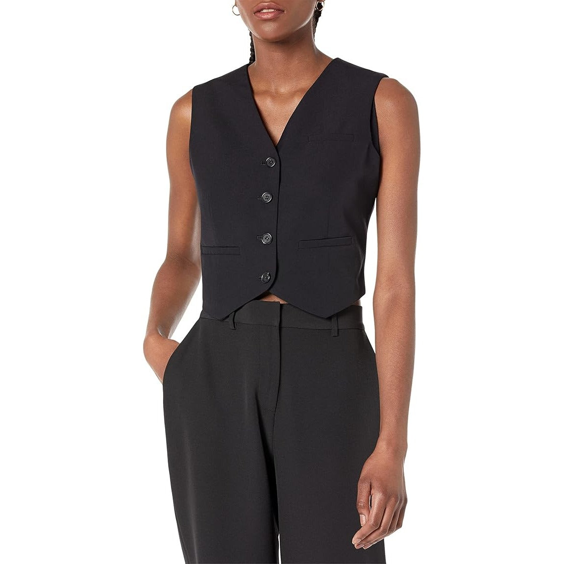 878 The Drop Women's Size XS Sadie Cropped Slim Vest, Black