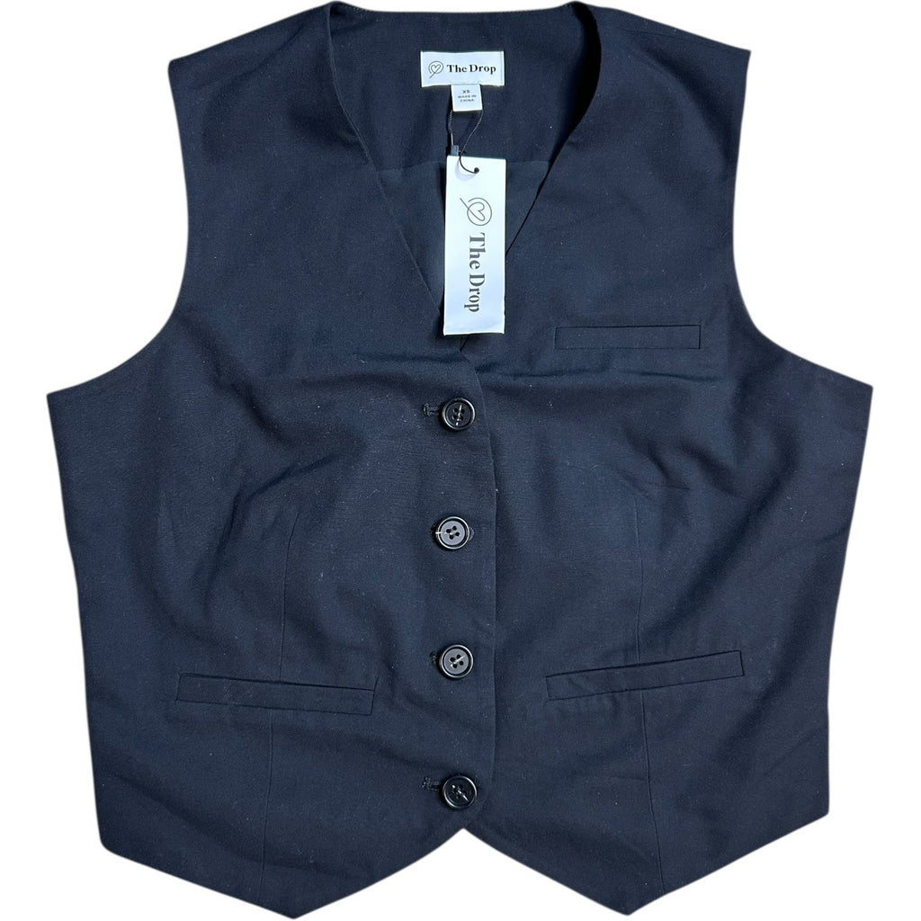 #878 The Drop Women's Size XS Sadie Cropped Slim Vest, Black