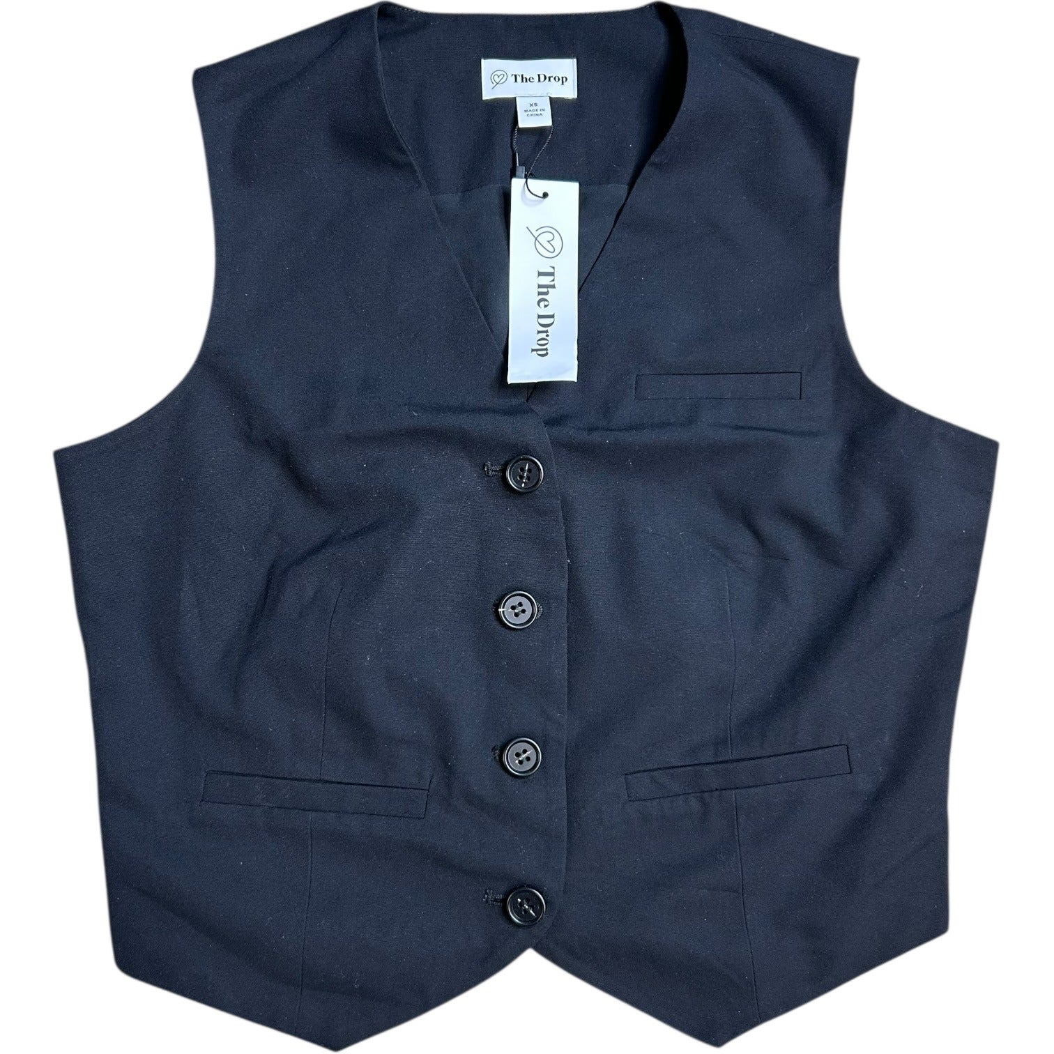 #878 The Drop Women's Size XS Sadie Cropped Slim Vest, Black